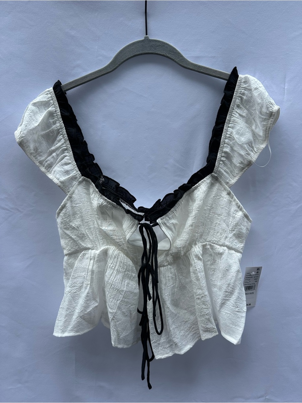 Beverly and Beck White Ruffle Tie-Front Top with Black Trim
